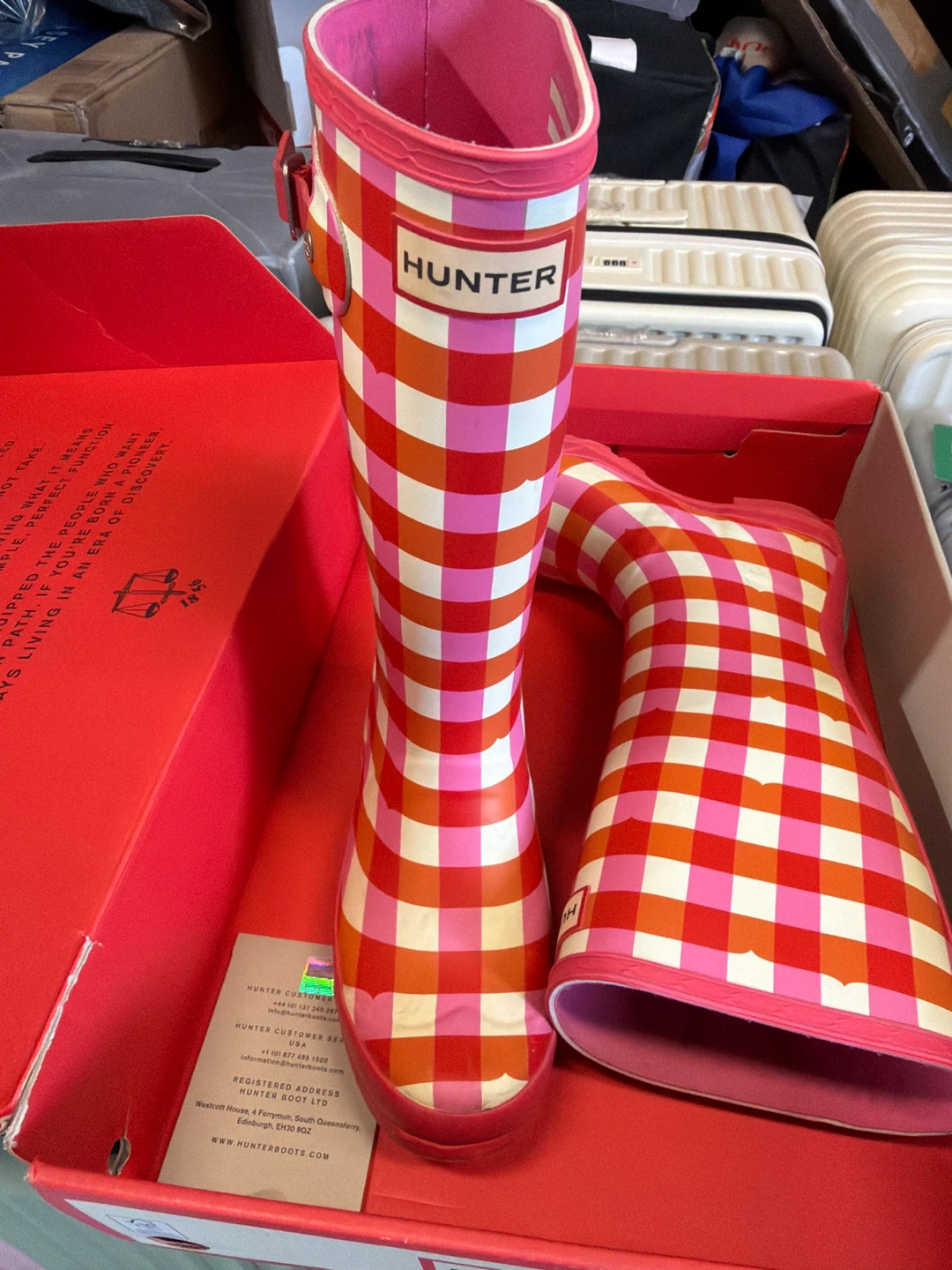 Hunter Original Checkered Rain Boots Pink/Orange - photo 3