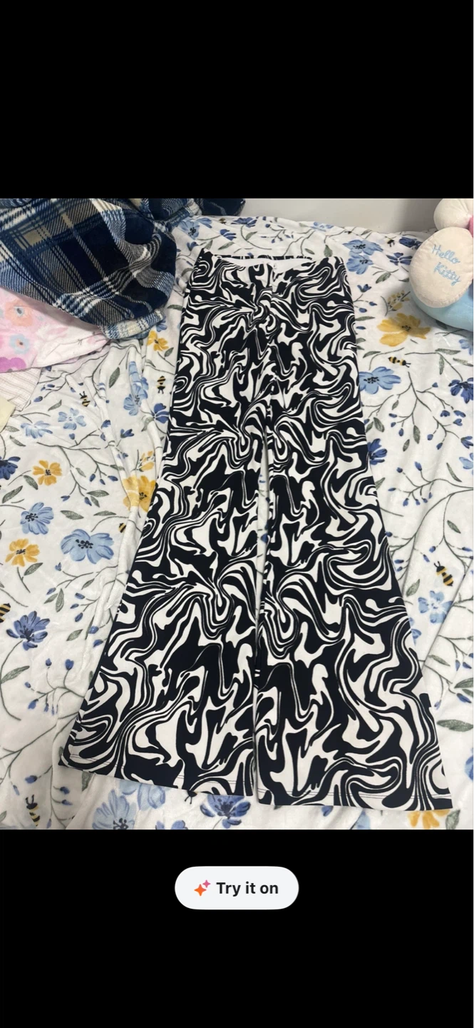 Flared Pants - Black and White Swirl Pattern - photo 2