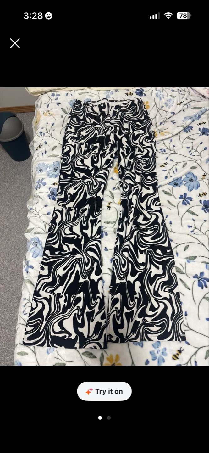 Flared Pants - Black and White Swirl Pattern