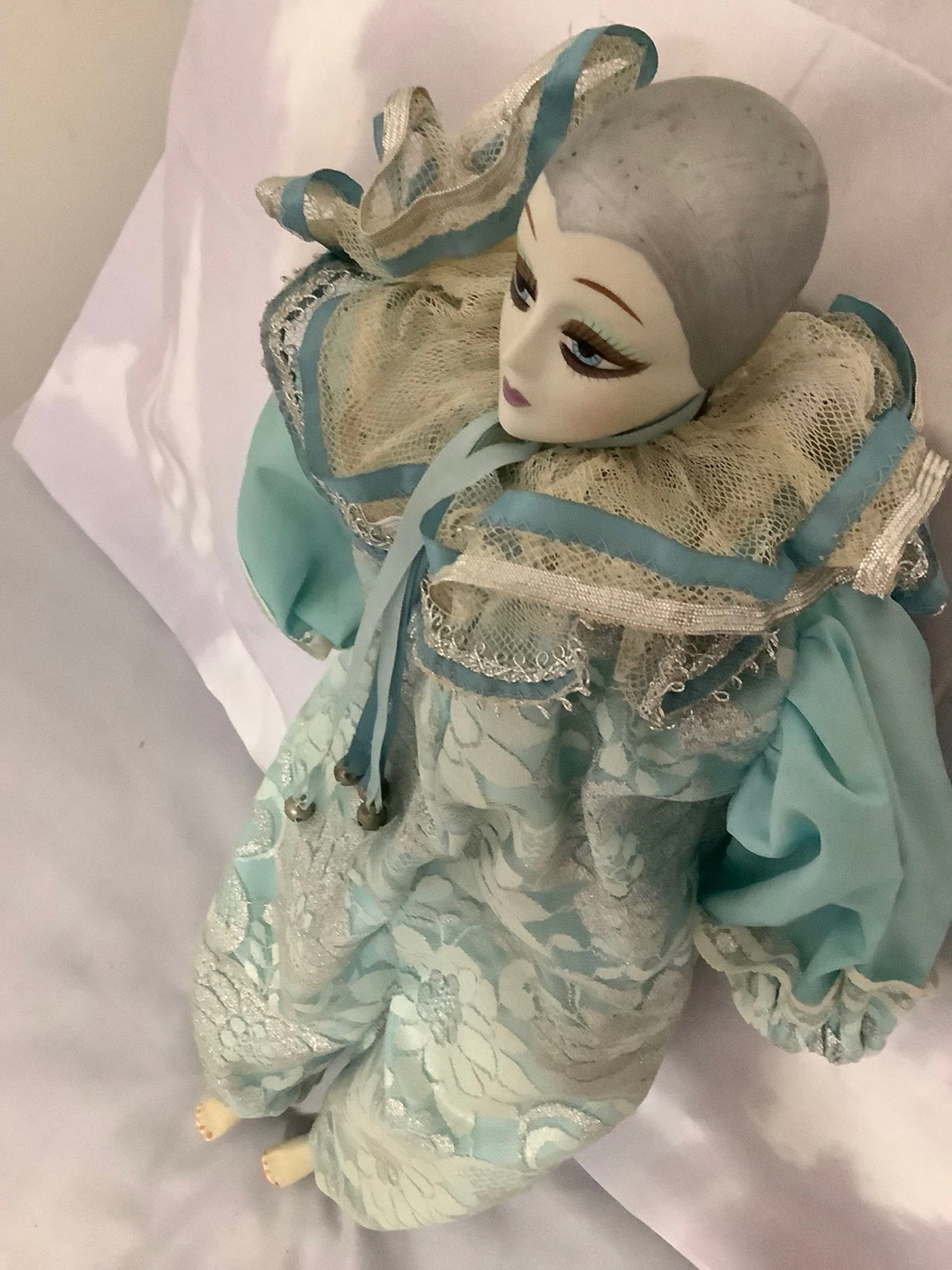 Vintage Porcelain Jester Doll clownpainted California 1980s