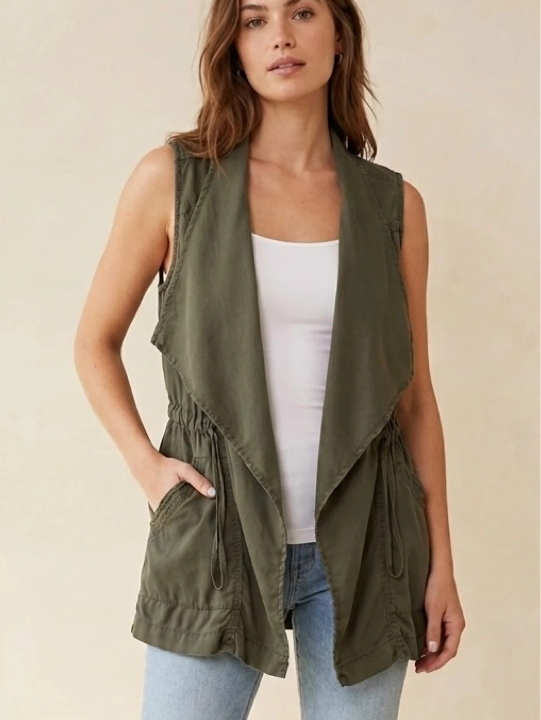 American Eagle Outfitters Drape Front Utility Vest Green Size M