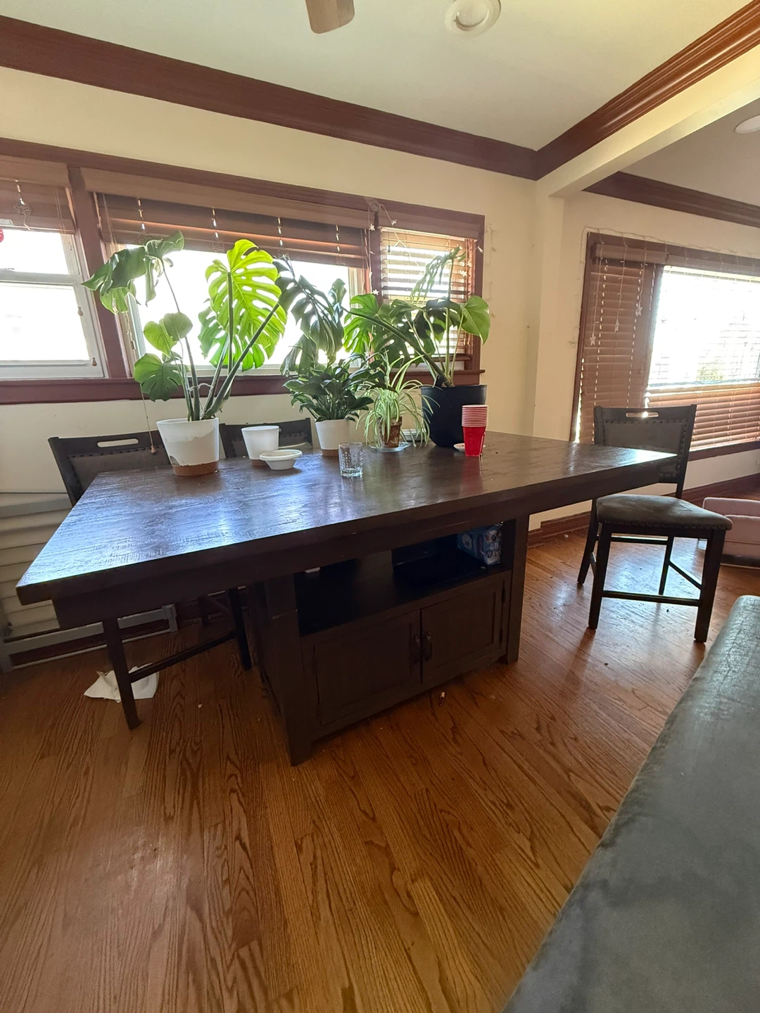 Dark Wood Dining Table with Storage Cabinet - photo 2