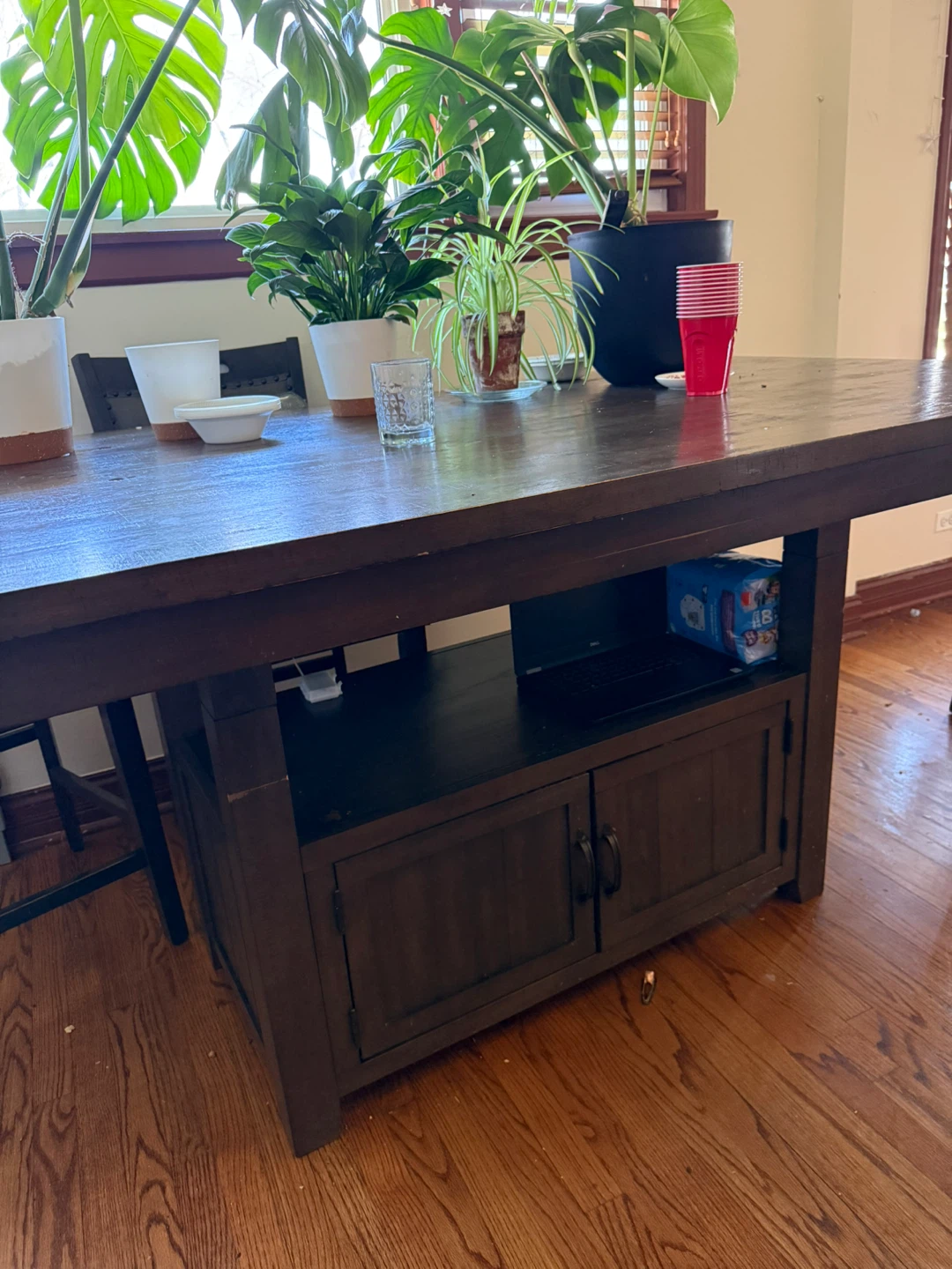 Dark Wood Dining Table with Storage Cabinet - photo 3