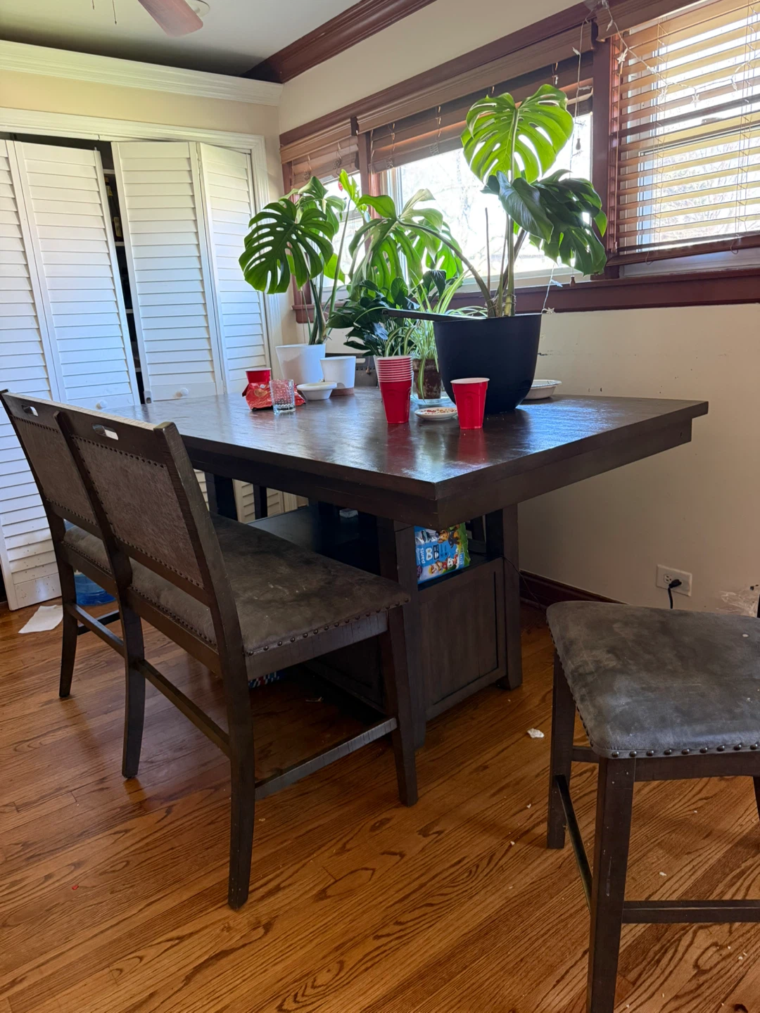 Dark Wood Dining Table with Storage Cabinet