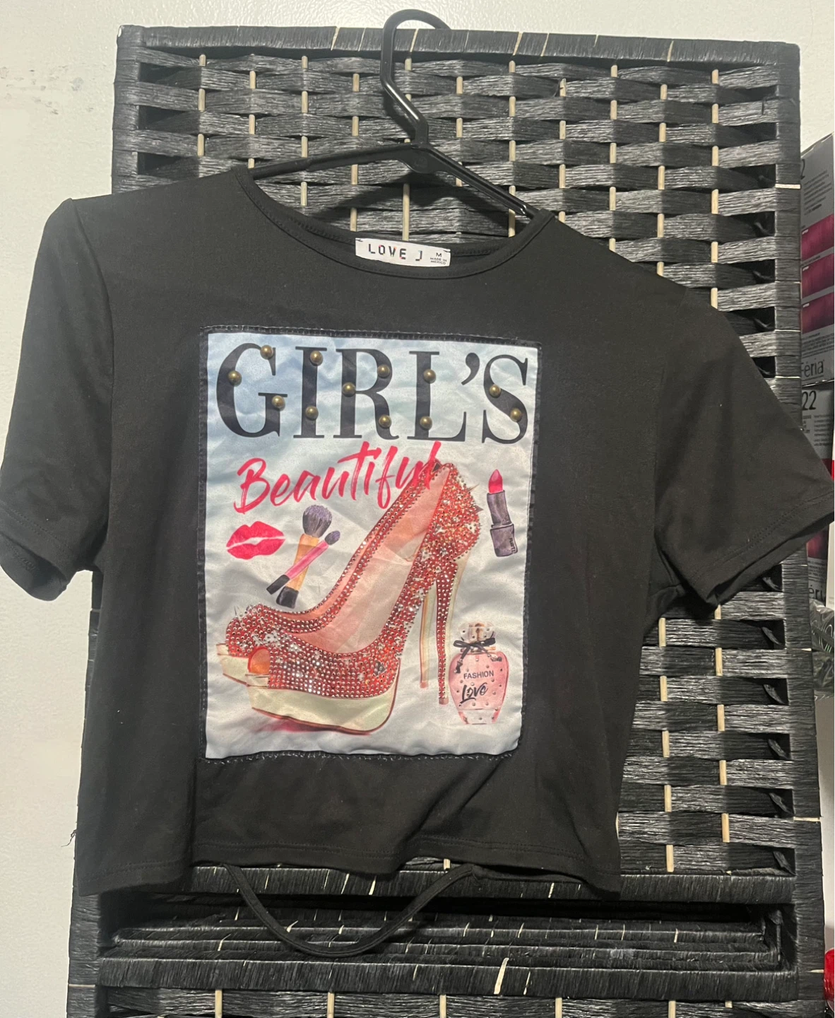 LOVE J Black Crop Top with "Girl's Beautiful" Graphic