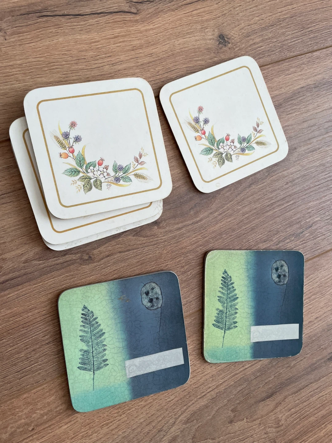 Set of 6 Vintage Coasters - Floral & Fern Designs - photo 2