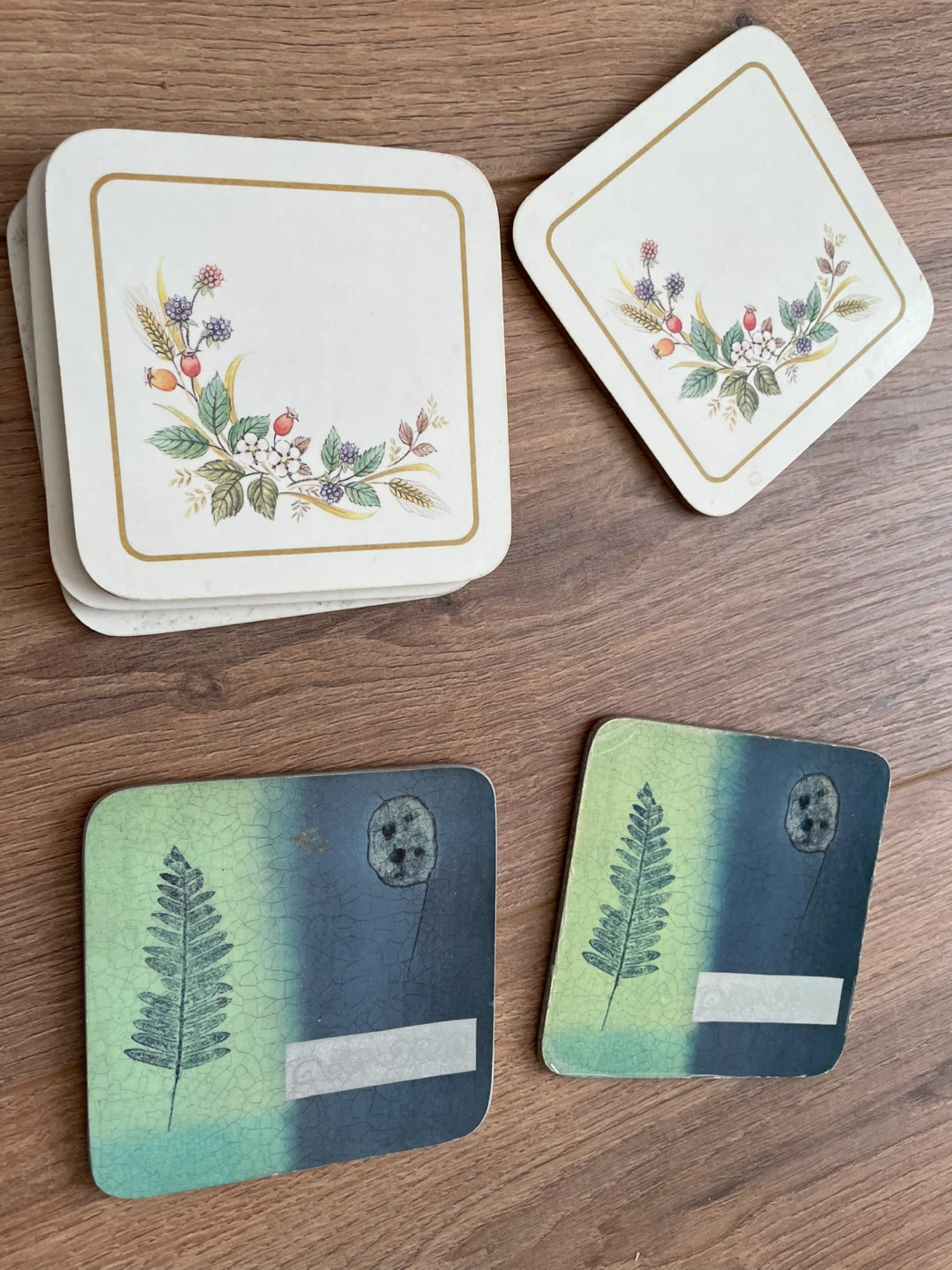 Set of 6 Vintage Coasters - Floral & Fern Designs