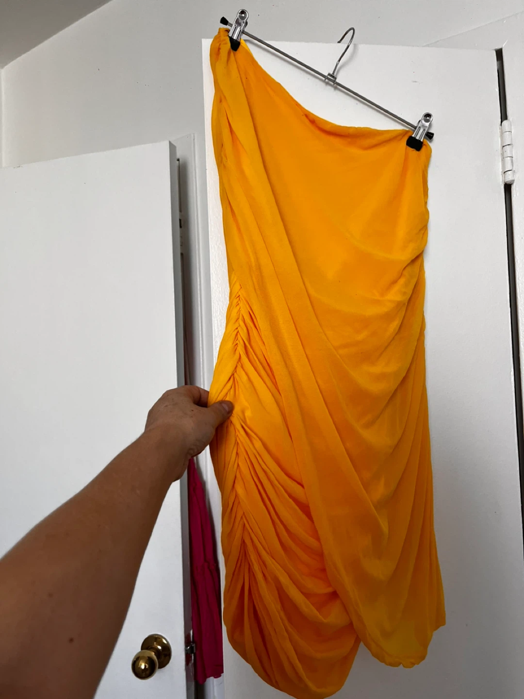 Yellow Ruched One-Shoulder mini Dress with extra layer