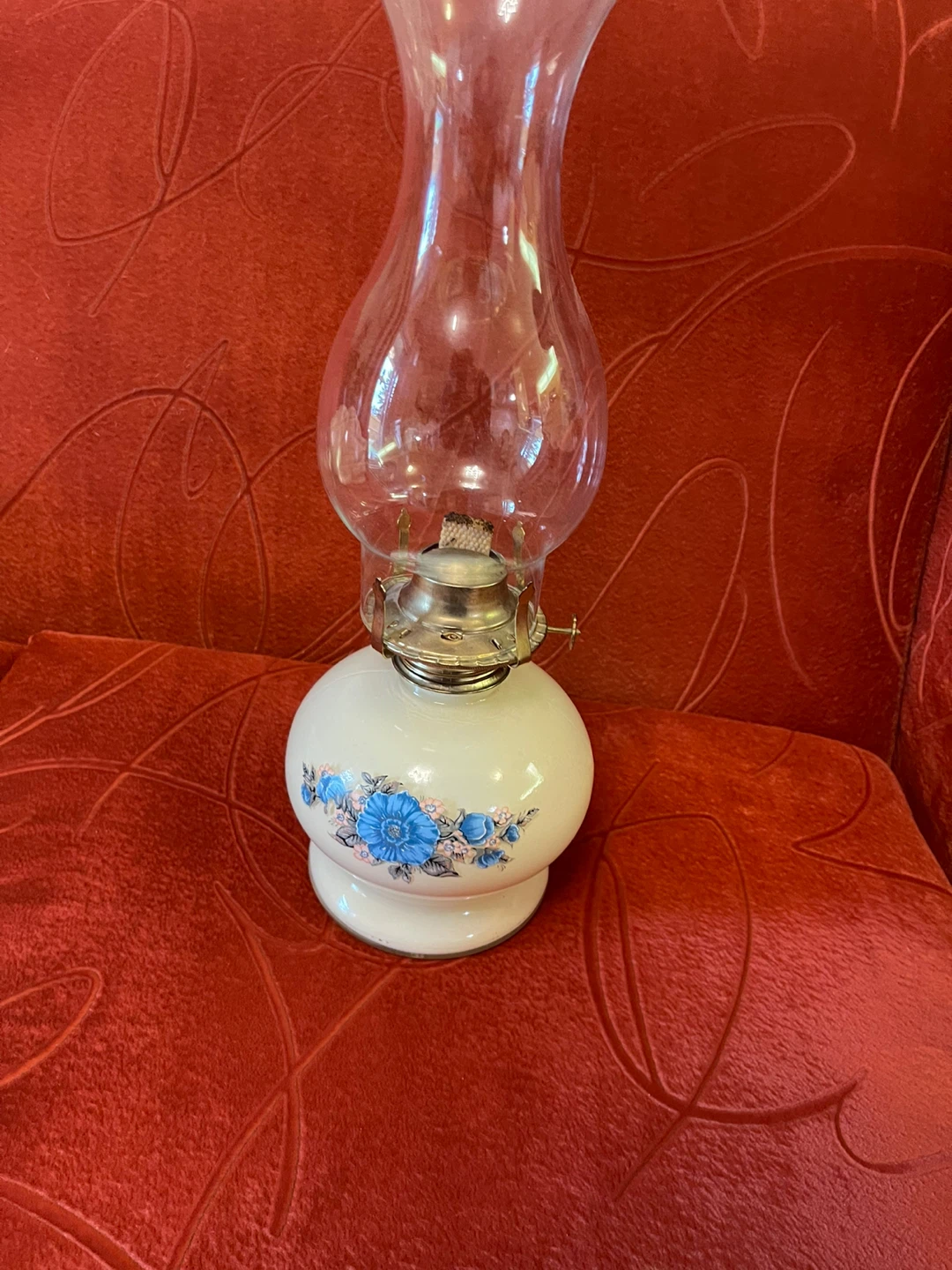 Vintage Kerosene Oil Lamp with Floral Design
