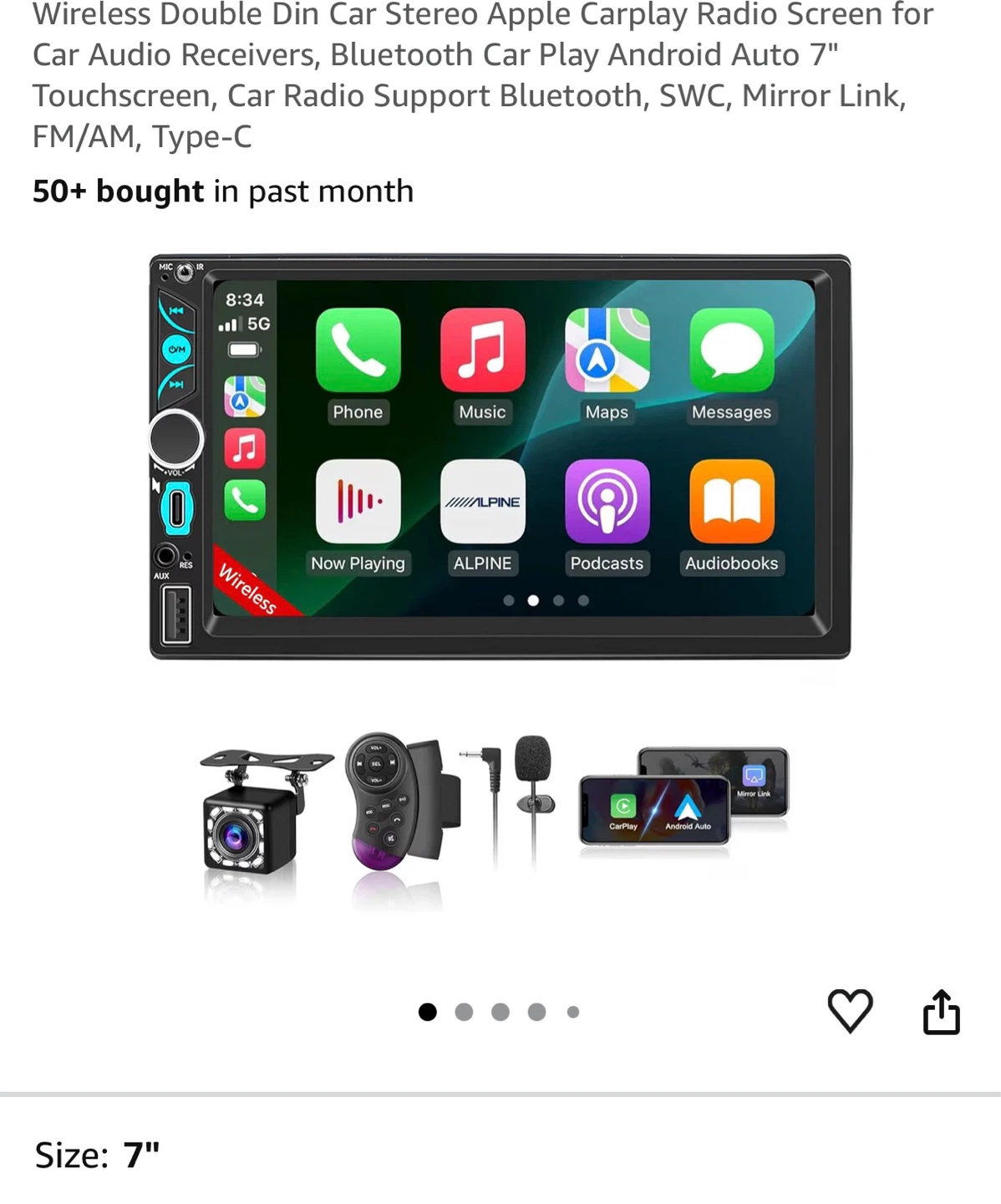 7" Wireless Double Din Car Stereo Apple CarPlay Android CA5