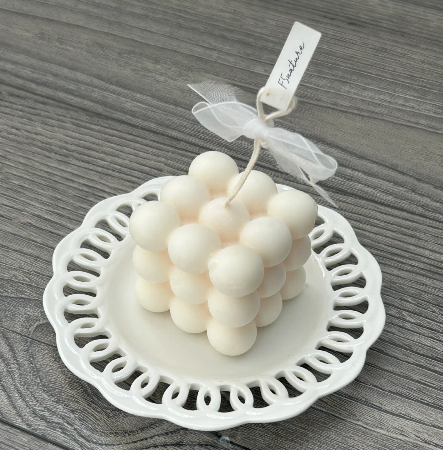 Aesthetic Bubble Cube Candle and Plate