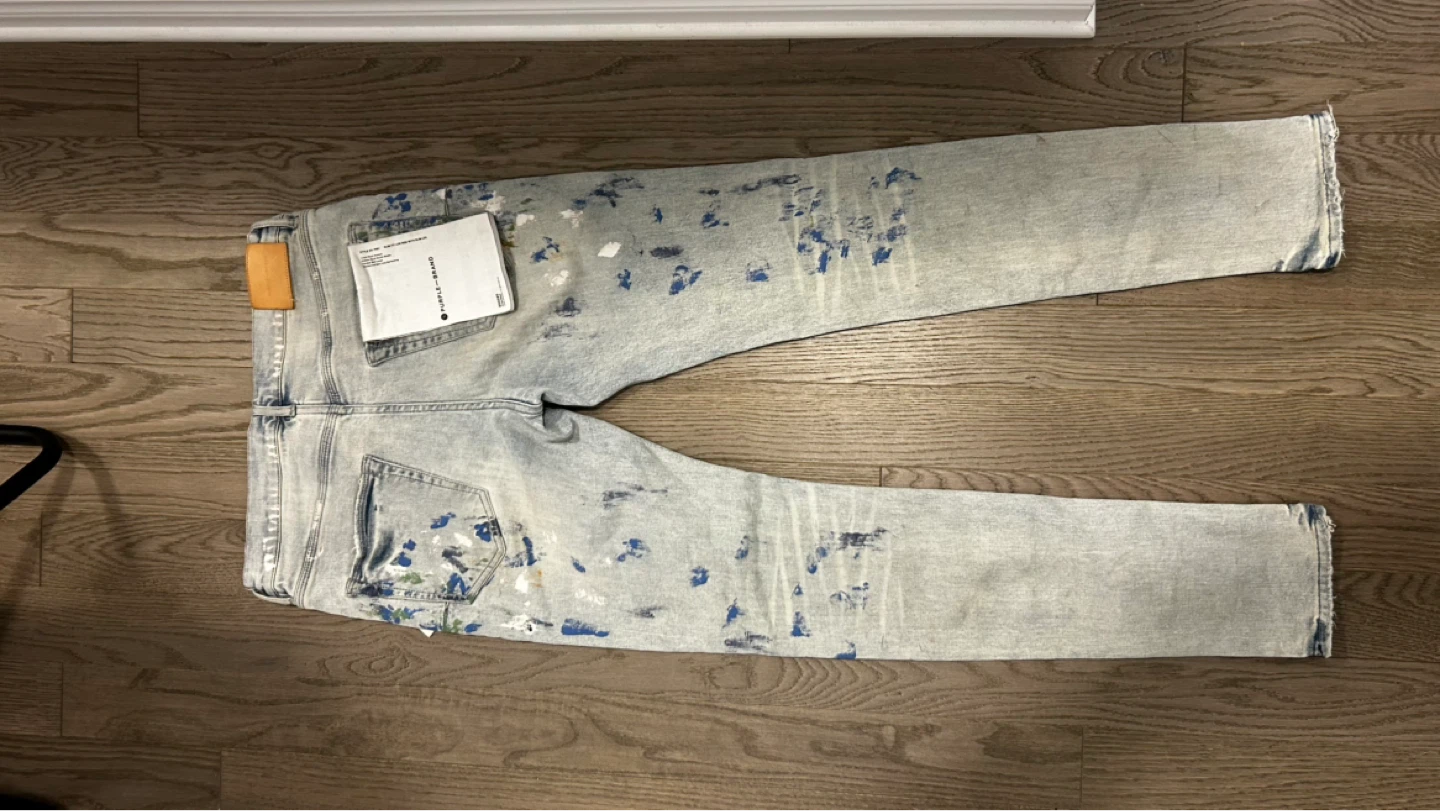 Purple Brand Jeans - Light Wash Distressed Paint Splatter Denim - photo 3