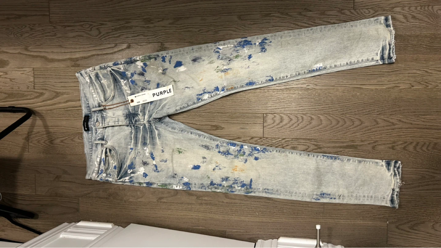 Purple Brand Jeans - Light Wash Distressed Paint Splatter Denim