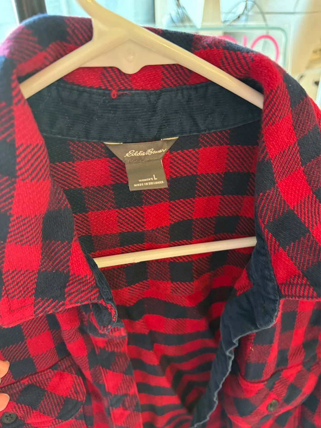 Eddie Bauer Women's Red and Dark Blue Plaid Flannel Shirt Size L - photo 2
