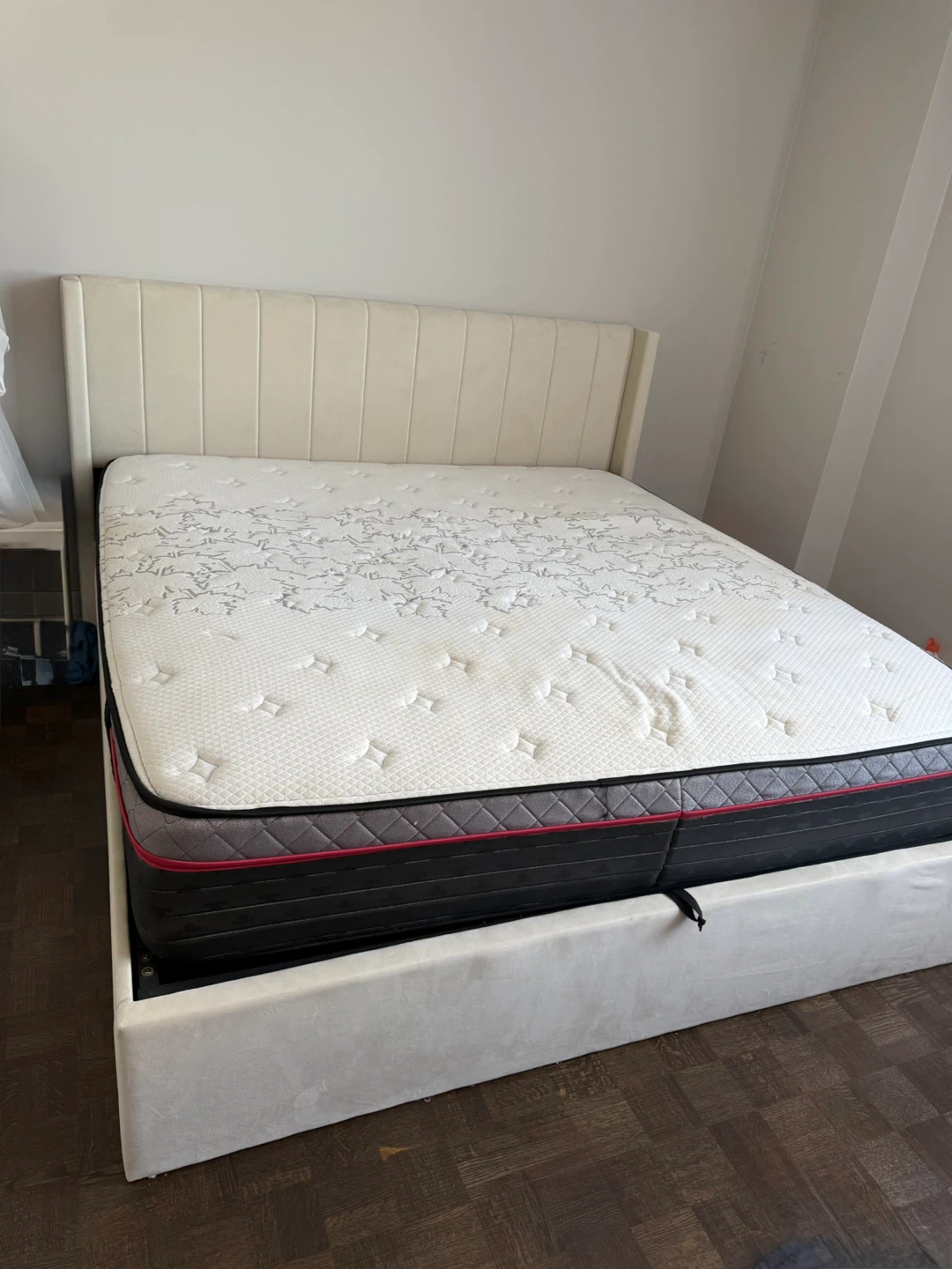 Cream Velvet Queen Bed Frame with Storage - photo 3