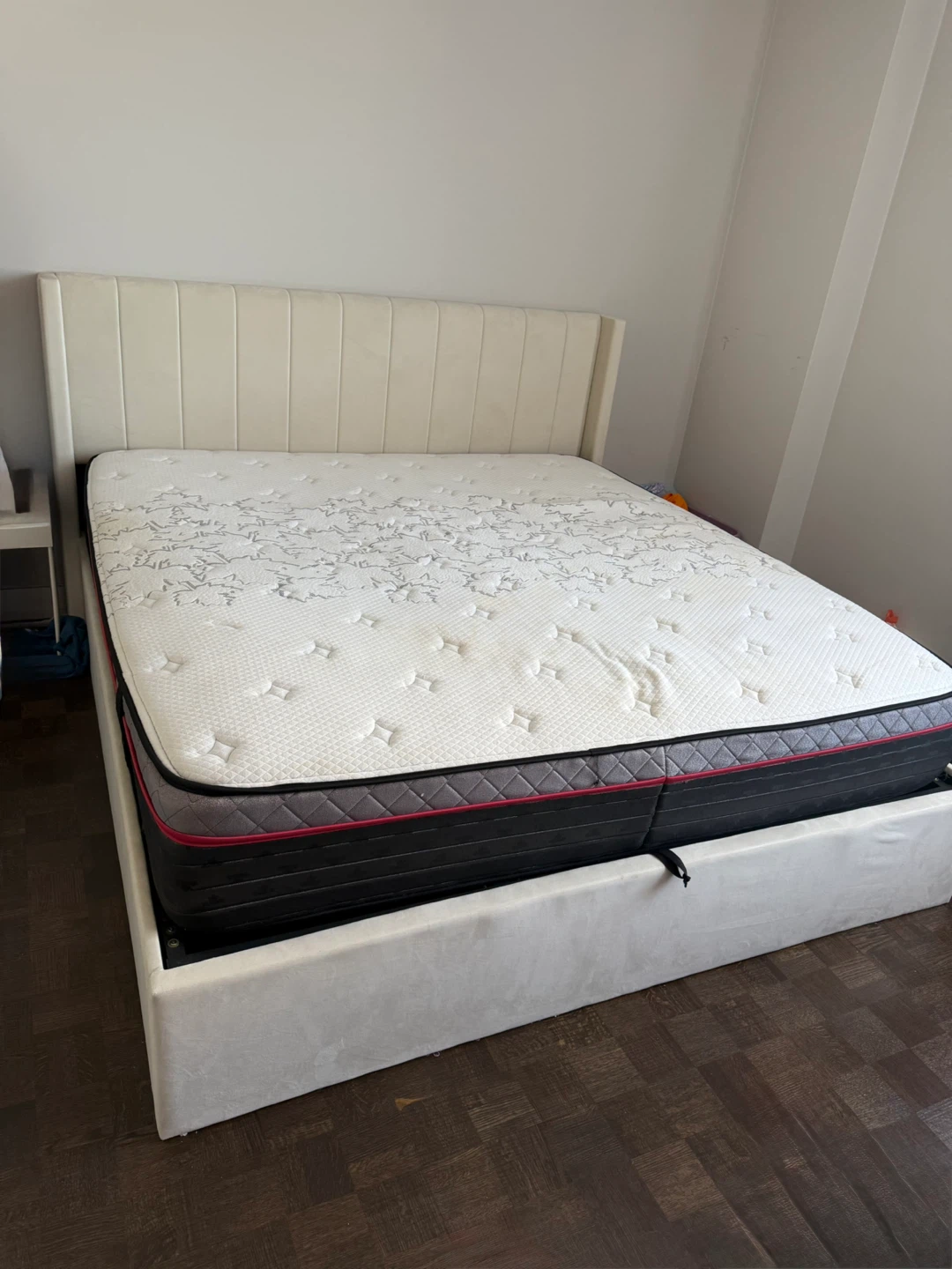 Cream Velvet Queen Bed Frame with Storage - photo 4