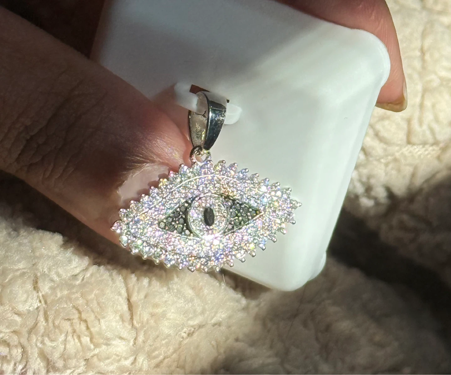 Genuine Moissanite & Silver Evil Eye Pendant