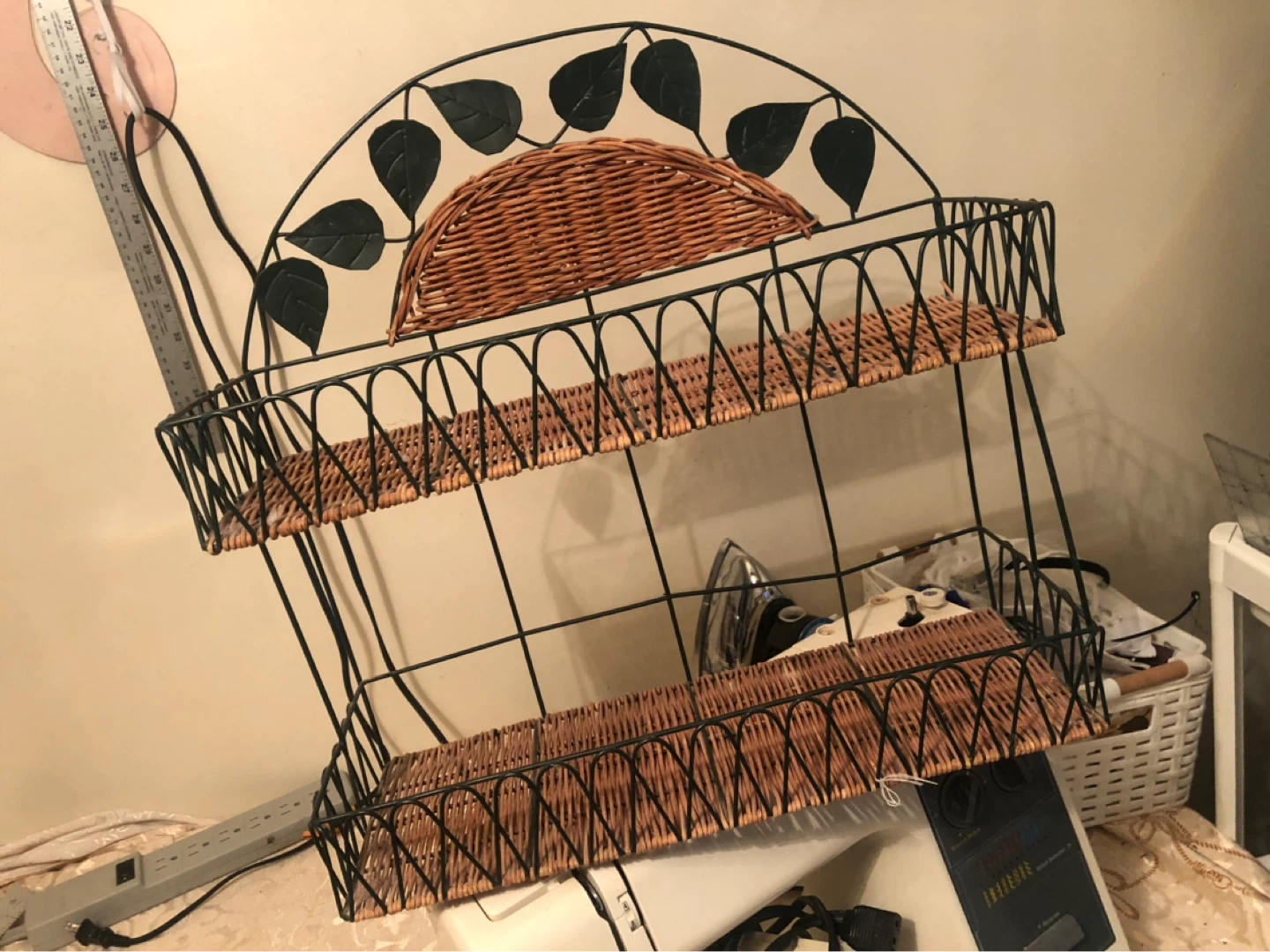 Wicker and Metal 2-Tier Shelf Unit - photo 2