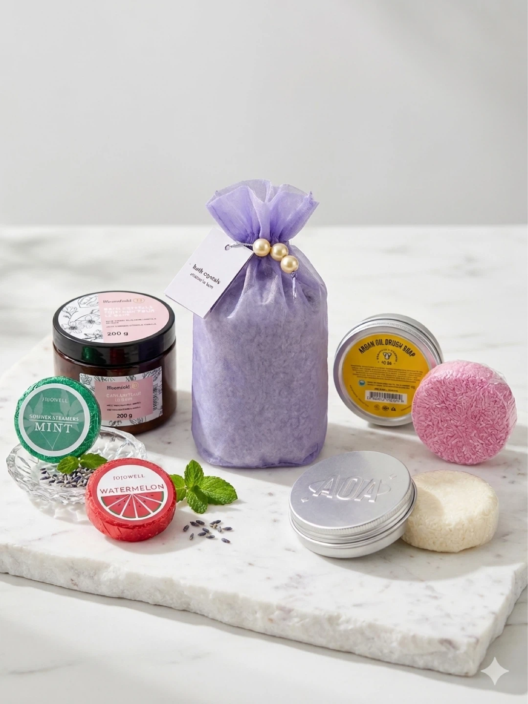 Pier 1 Bloomfield Bath Crystals Shower Steamer Brush Soap Bundle