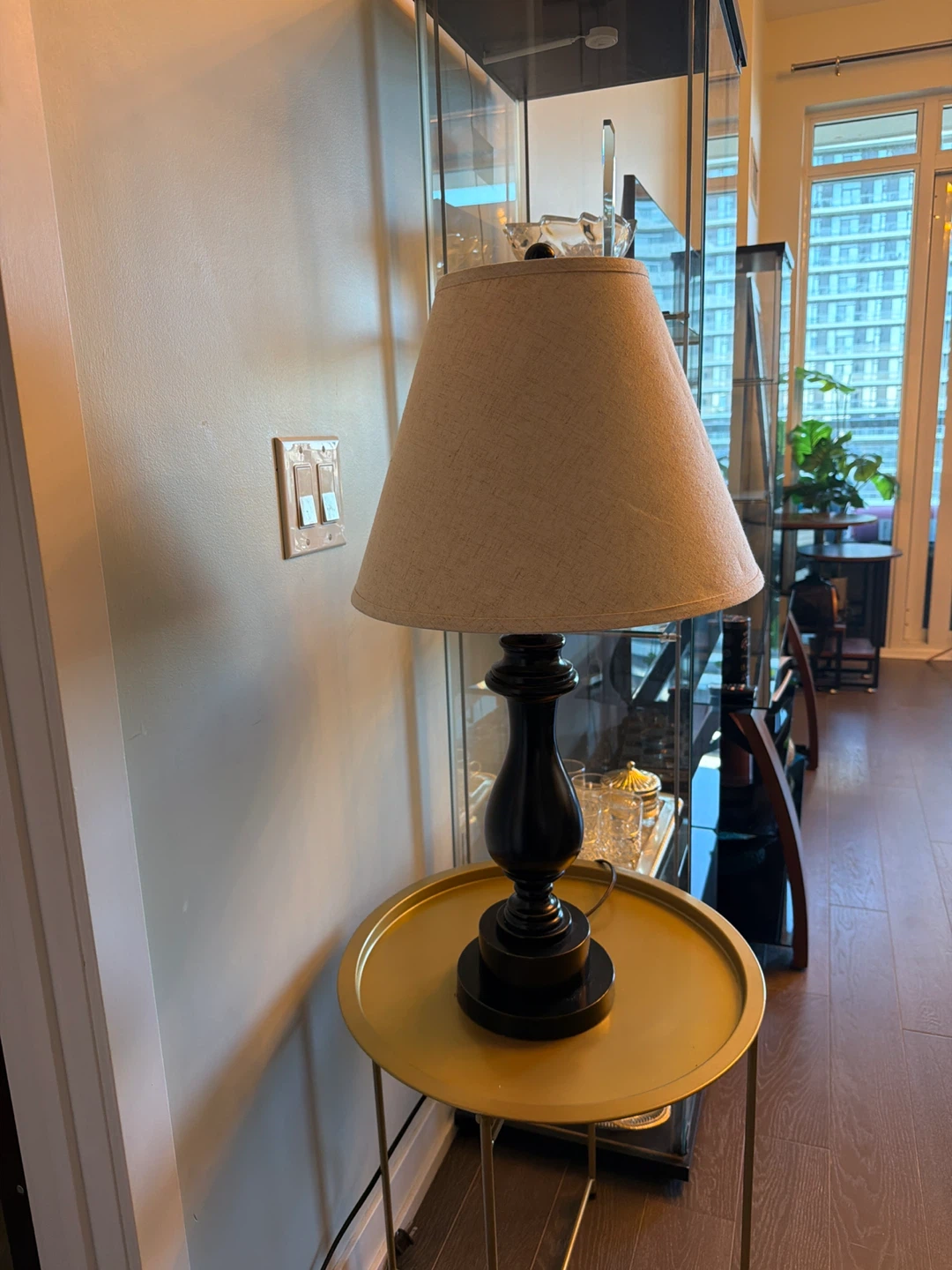 Black Table Lamp with Beige Shade