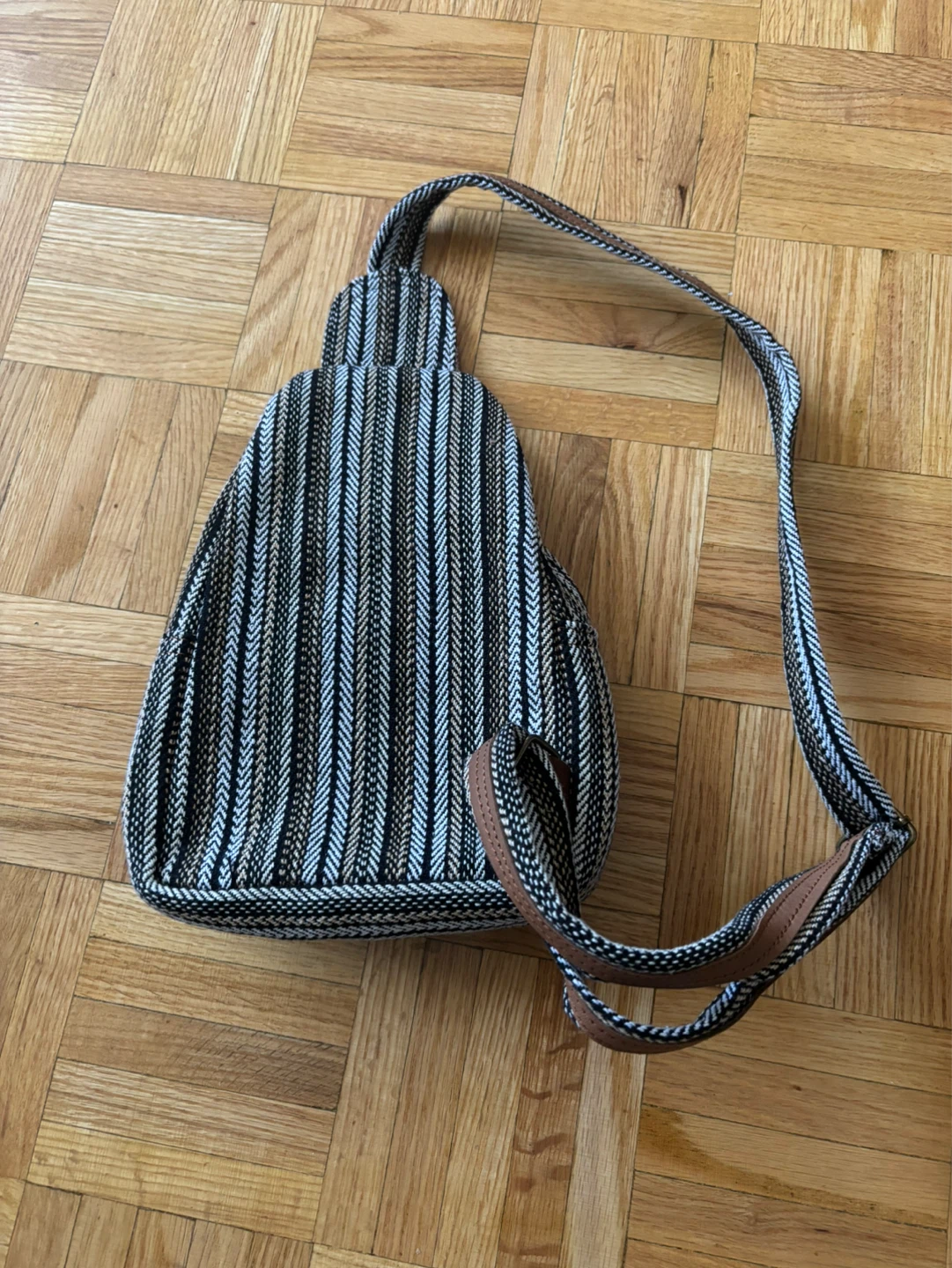 Hemp Sling Bag - Striped Canvas & Faux Leather - photo 3