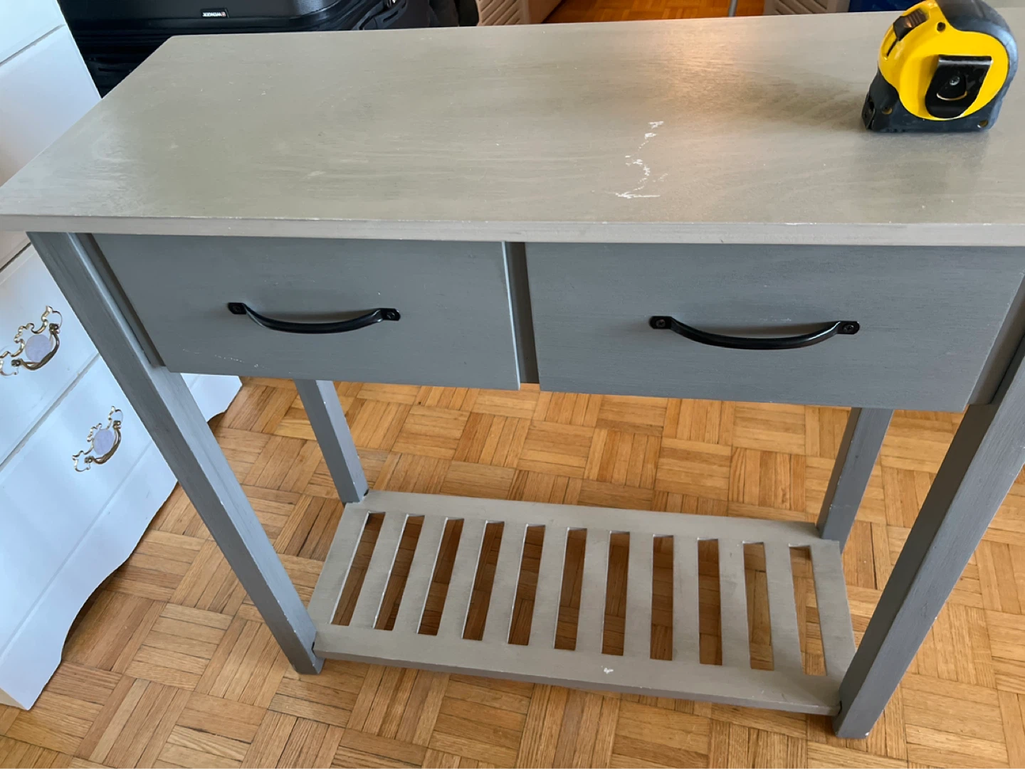 Grey two-drawer console table with shelf - photo 2