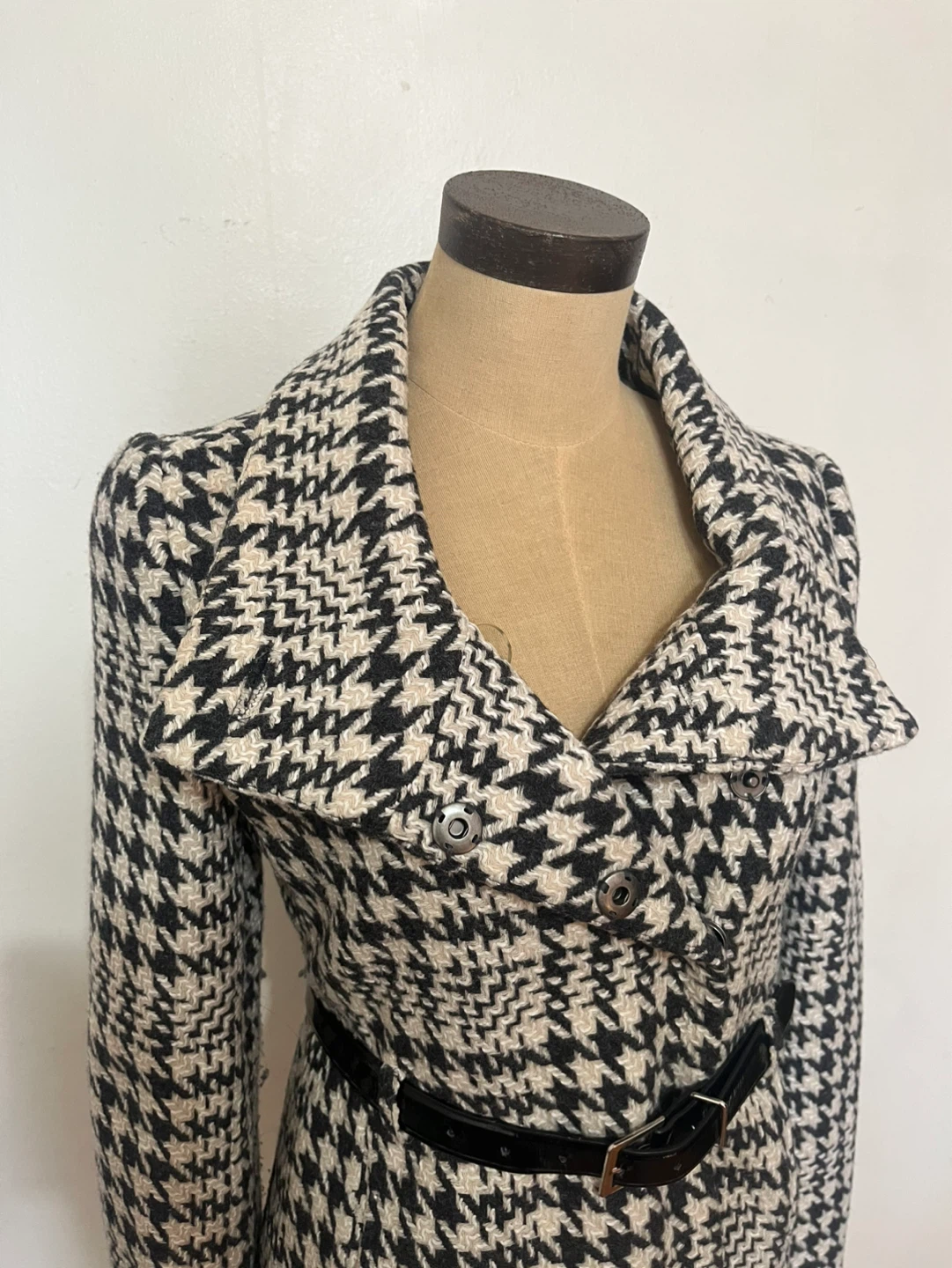 H&M Houndstooth Wool Blend Jacket with Belt Size 4 - photo 3