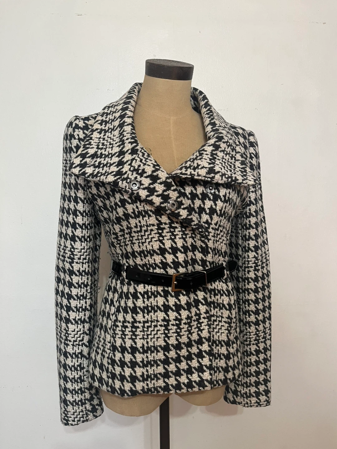 H&M Houndstooth Wool Blend Jacket with Belt Size 4 - photo 2