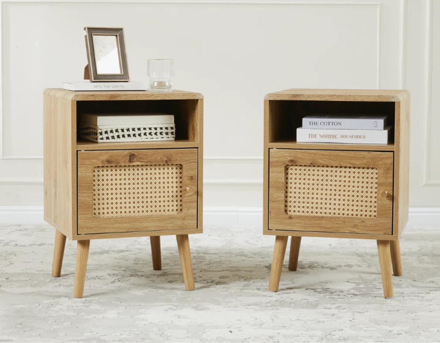 Nightstand Bedside Table with Open Shelf and Door(Set of 2)