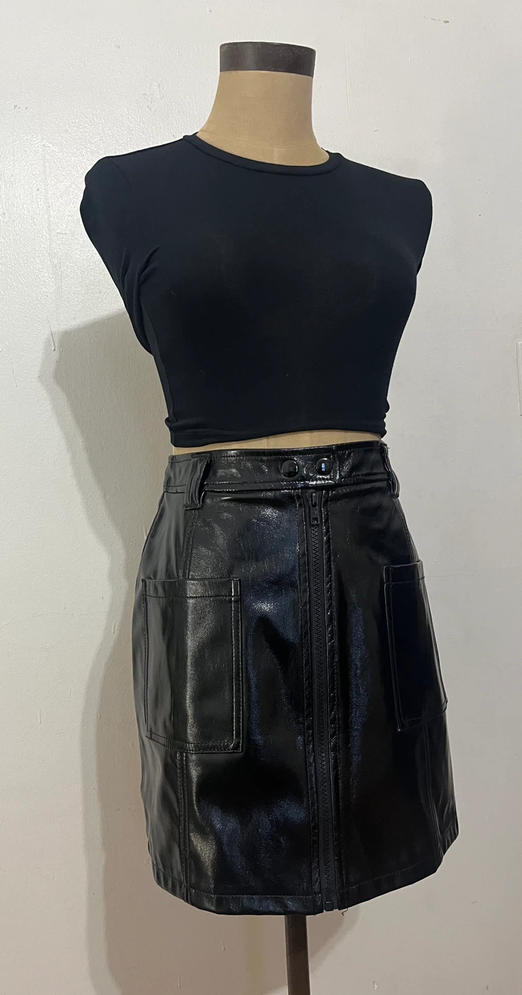 Topshop Black Faux Patent Leather Mini Skirt US 4 - photo 5