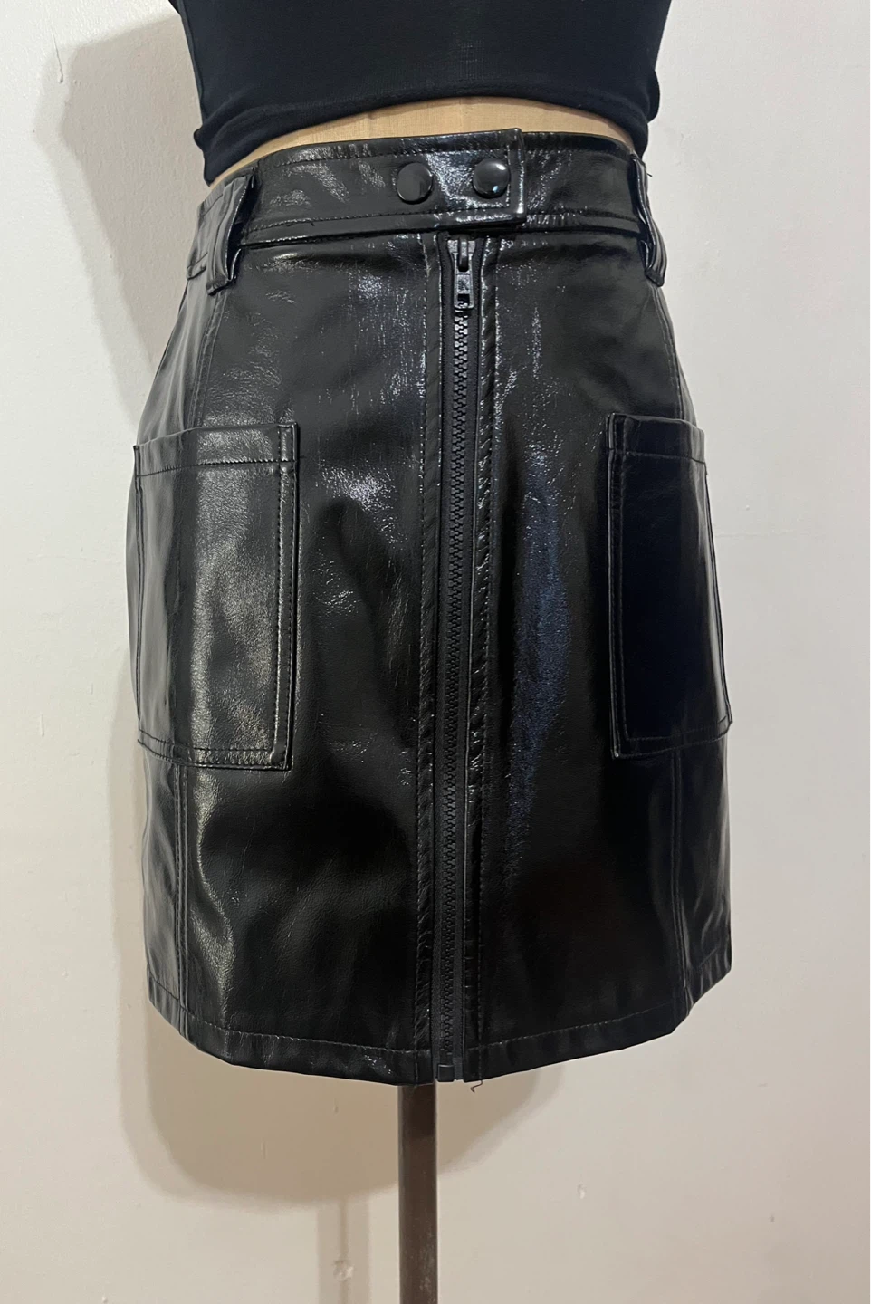 Topshop Black Faux Patent Leather Mini Skirt US 4