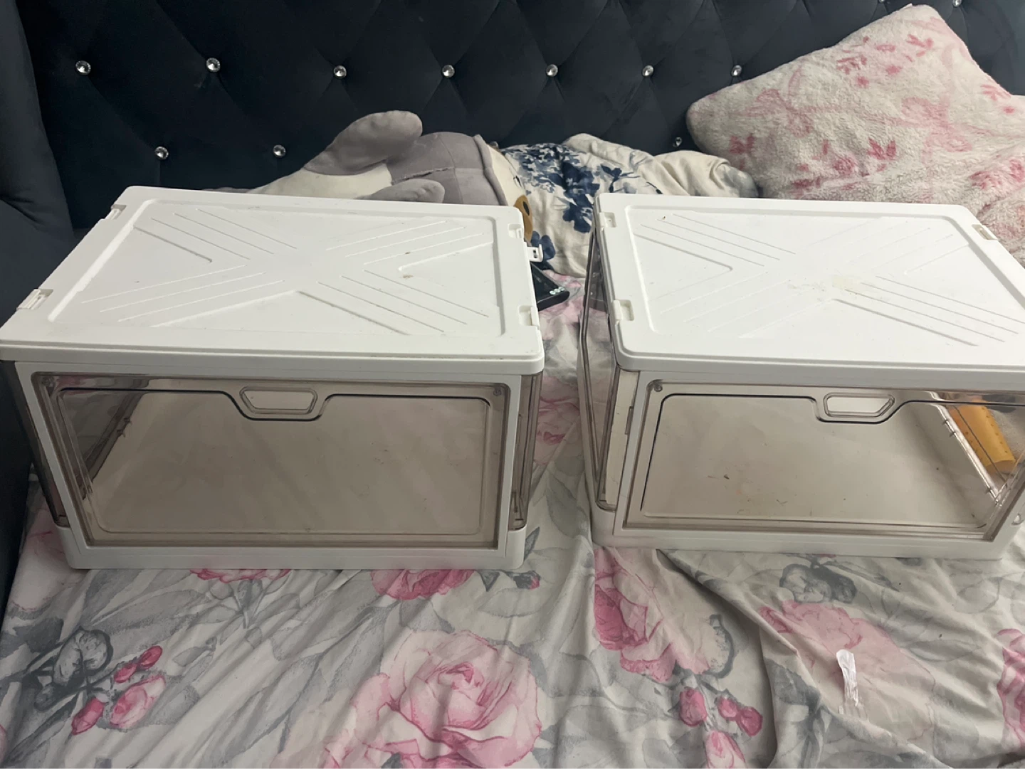 Set of 2 White Stackable Storage Boxes with Clear Front