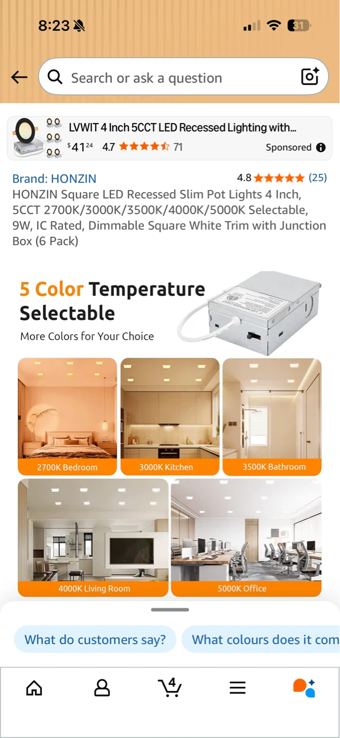 Volt6 4 Inch Square LED Dome Light -18 Pack