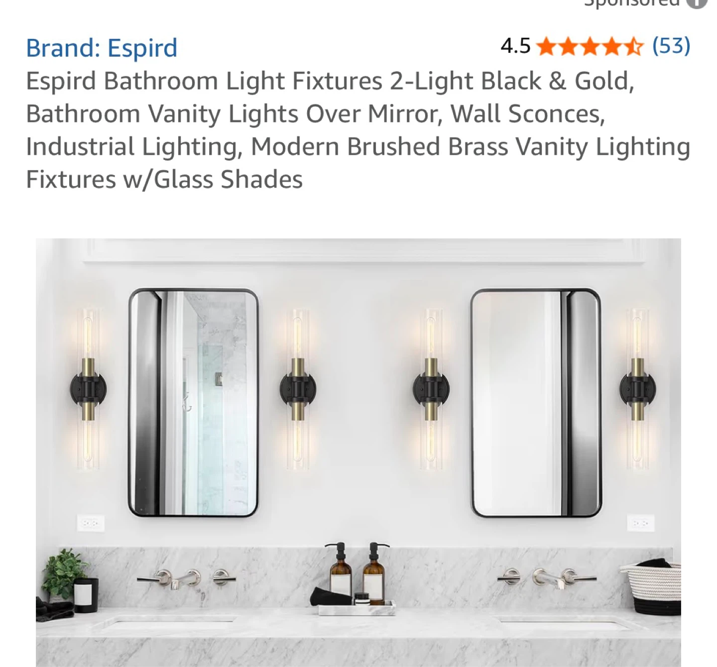 Espird Black & Gold 2-Light Bathroom Vanity Sconce