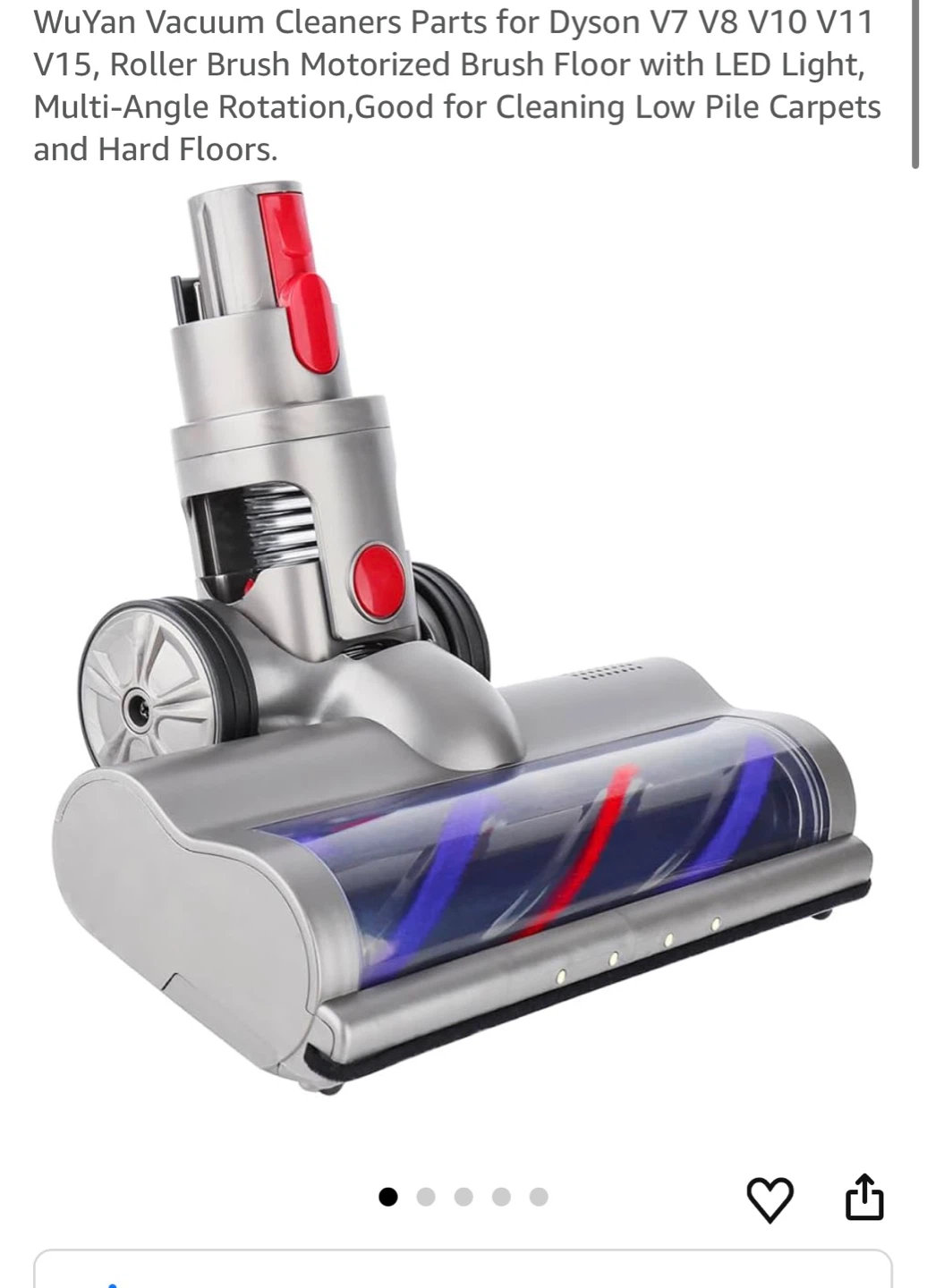 Dyson V7-V15 Motorized Vacuum Brush Floor Head with LED Light