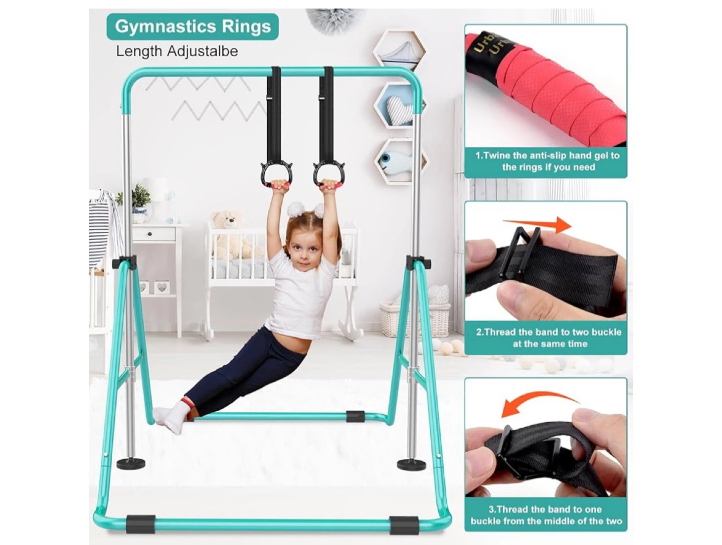 Kids Gymnastics Bar with Rings - Teal - photo 4