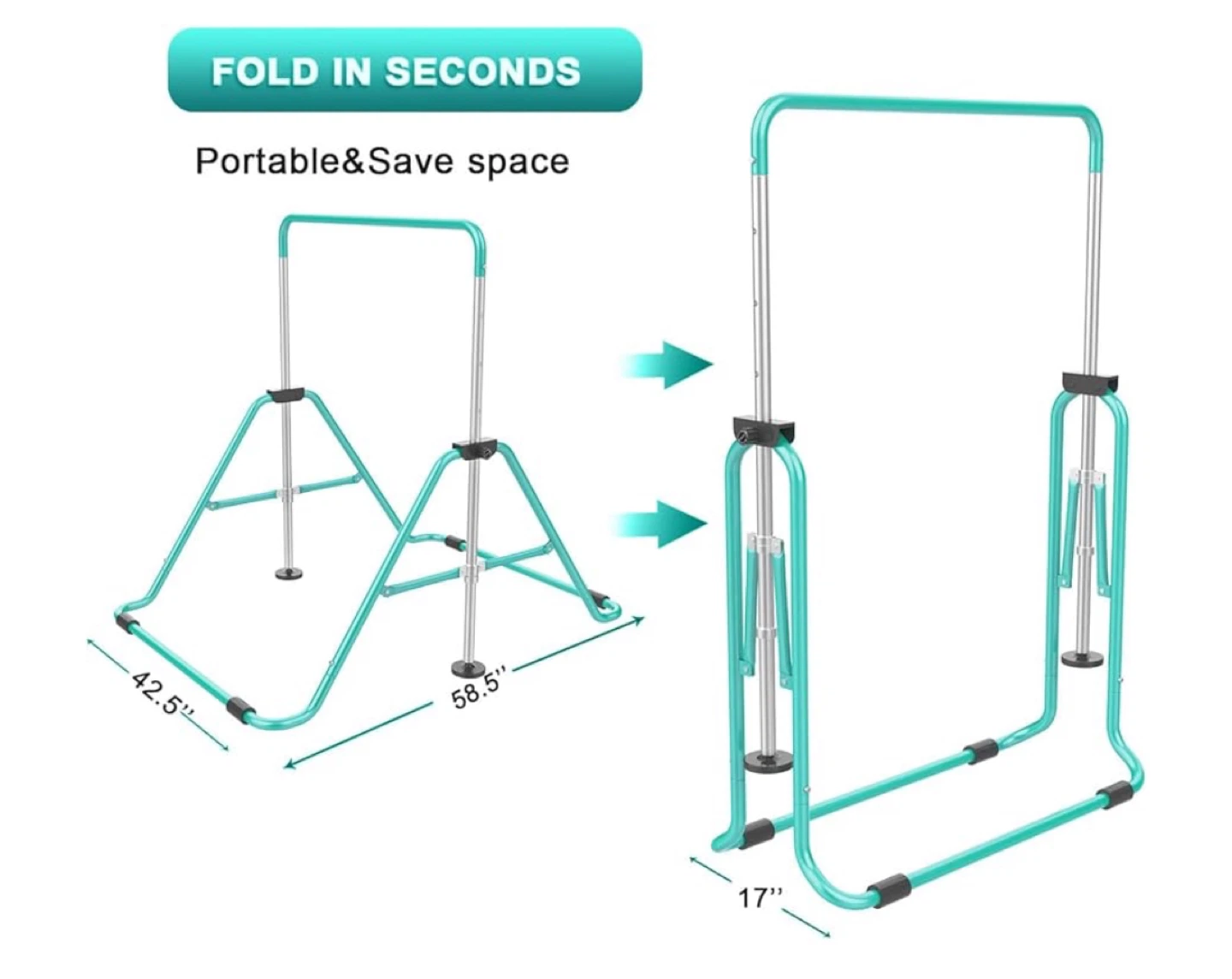 Kids Gymnastics Bar with Rings - Teal - photo 2