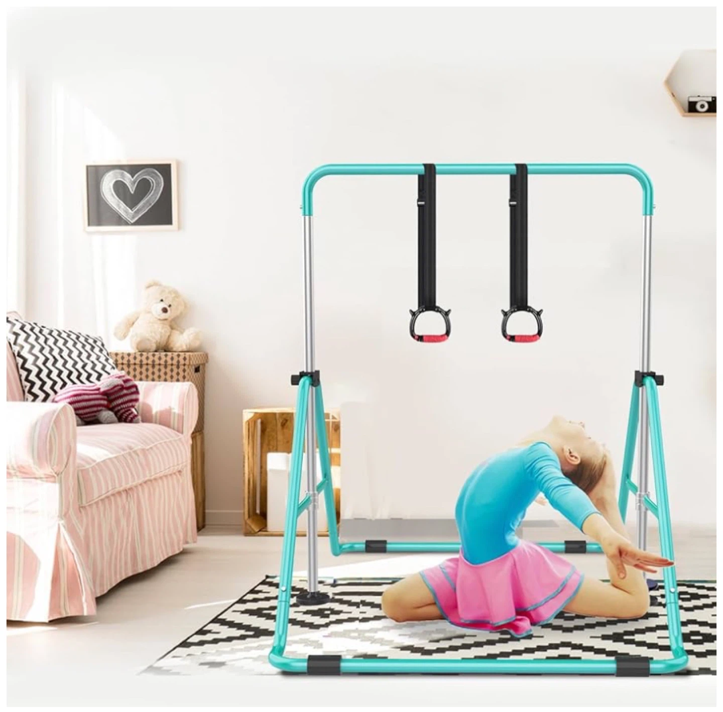 Kids Gymnastics Bar with Rings - Teal - photo 5