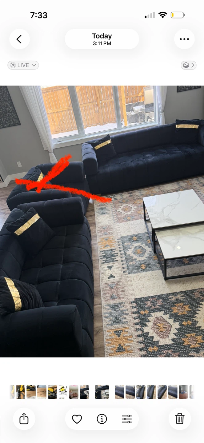 Black Velvet Sectional Sofa with Gold Accents - photo 2