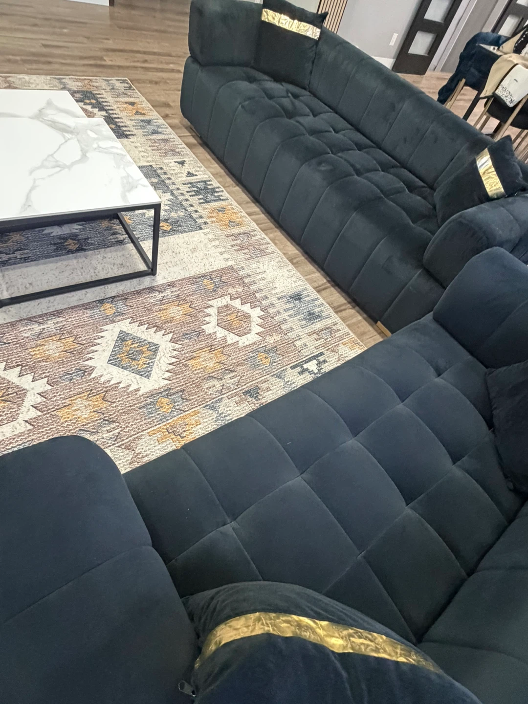 Black Velvet Sectional Sofa with Gold Accents - photo 5