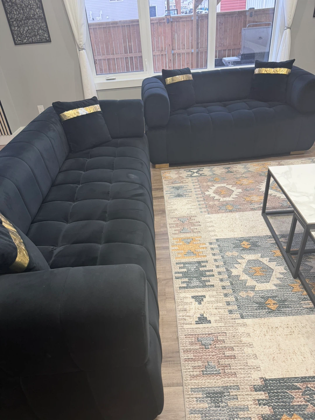 Black Velvet Sectional Sofa with Gold Accents - photo 4
