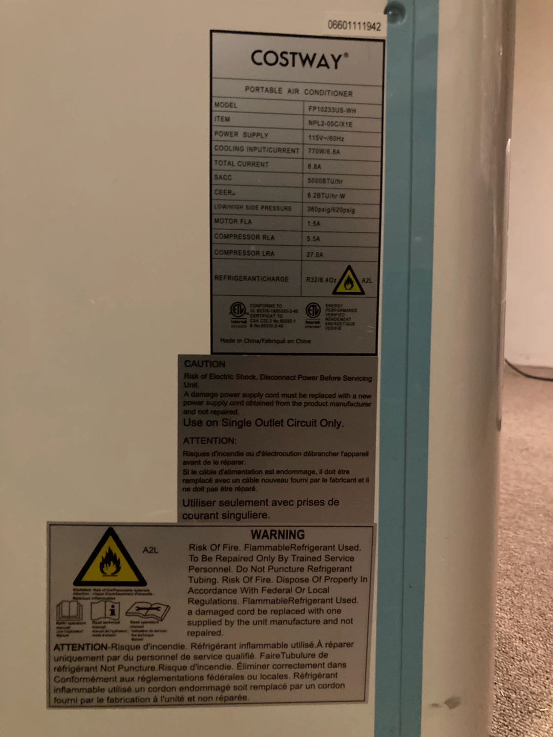 COSTWAY Portable Air Conditioner FP15233US-WH 5000BTU/Hr - photo 4