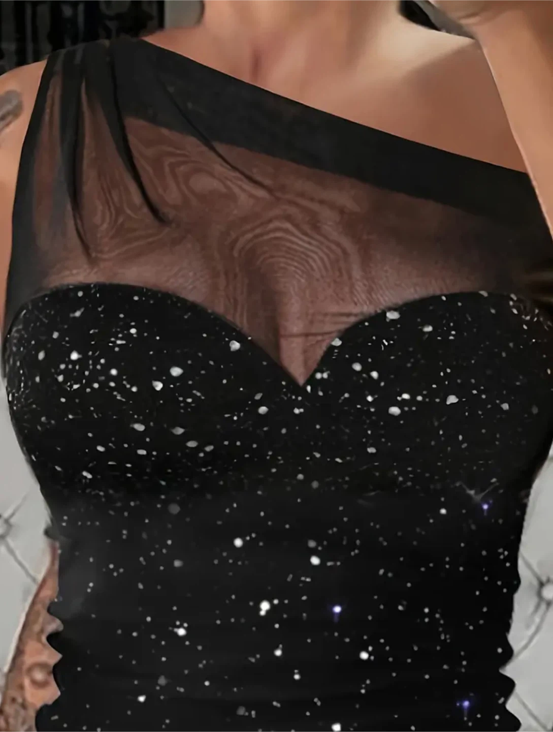 New Black One-Shoulder Sparkle Top - photo 2