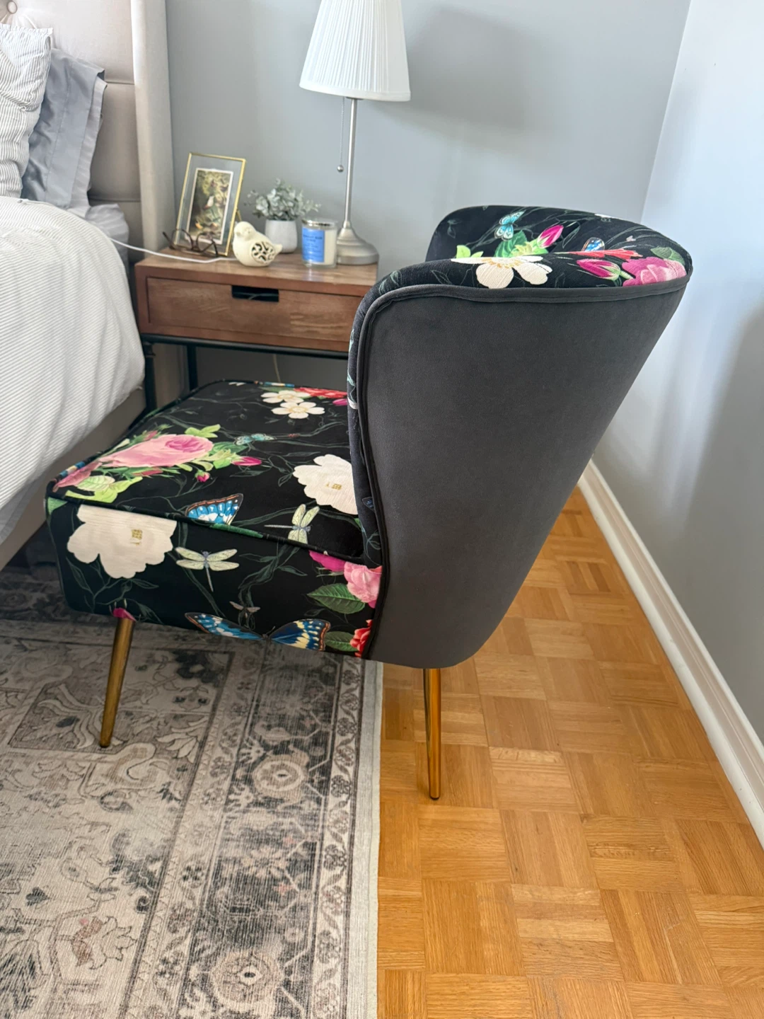 Floral Accent Chair with Gold Legs - photo 2