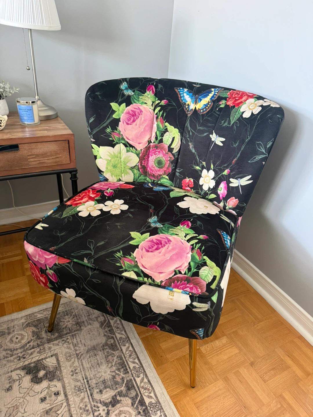 Floral Accent Chair with Gold Legs