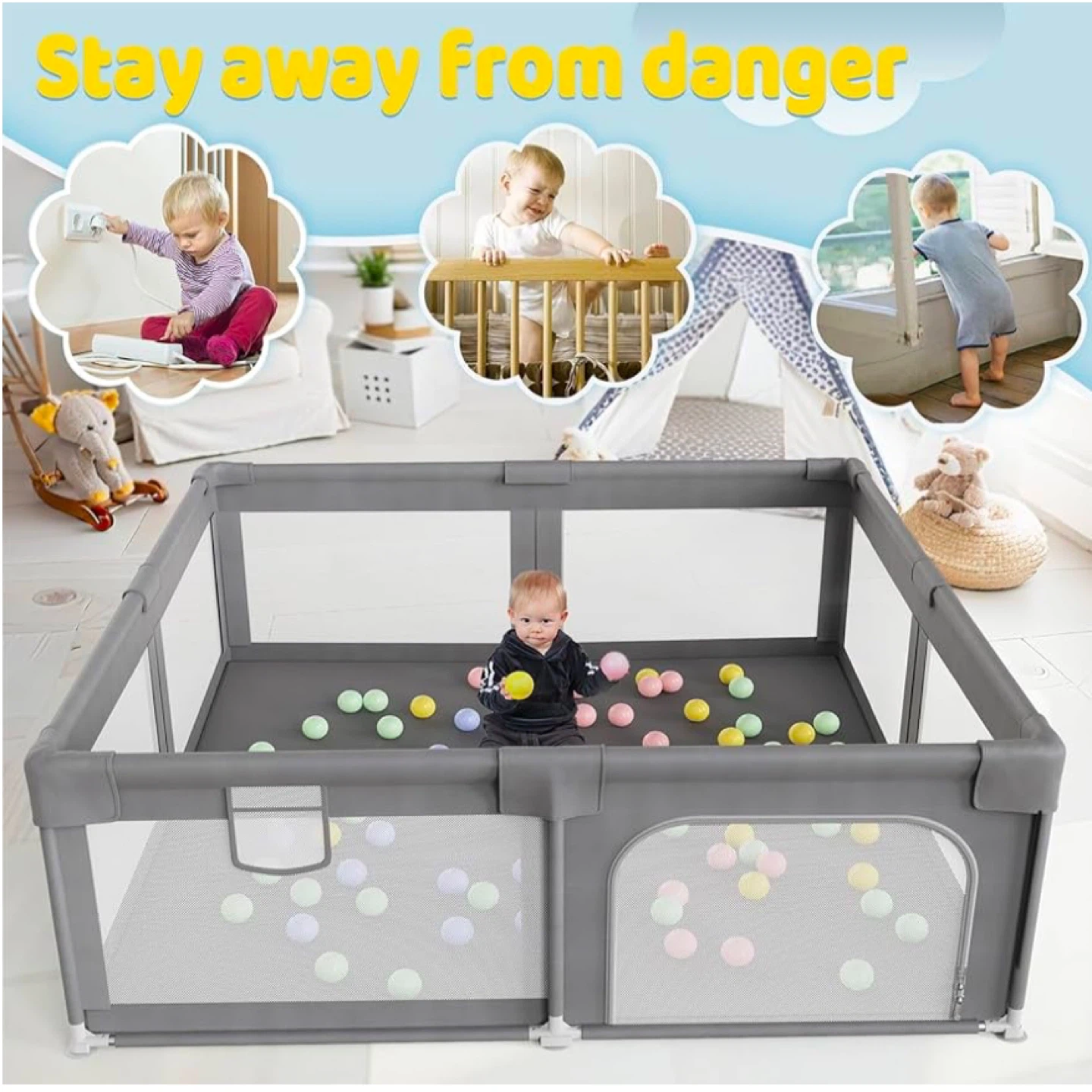 Grey Baby Playpen 50”x50” - photo 3
