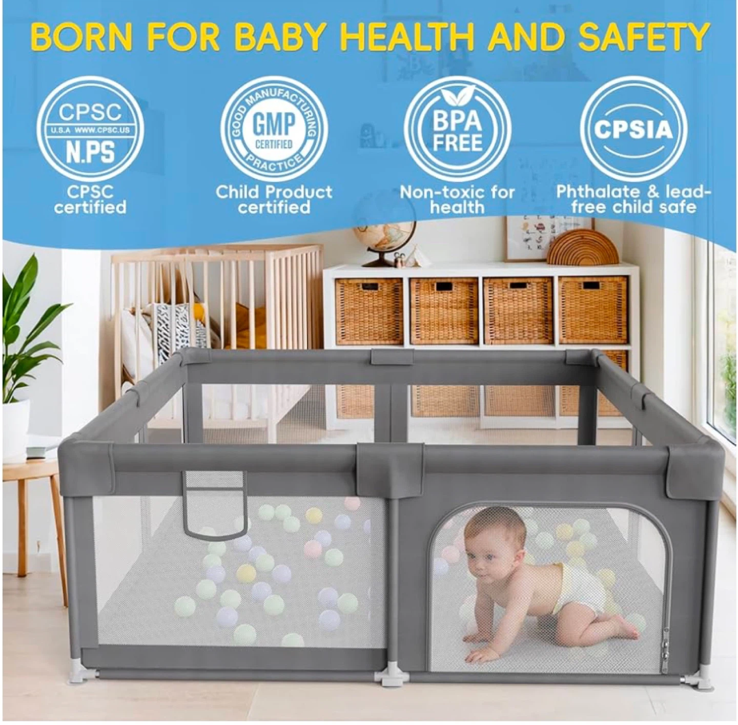 Grey Baby Playpen 50”x50” - photo 4