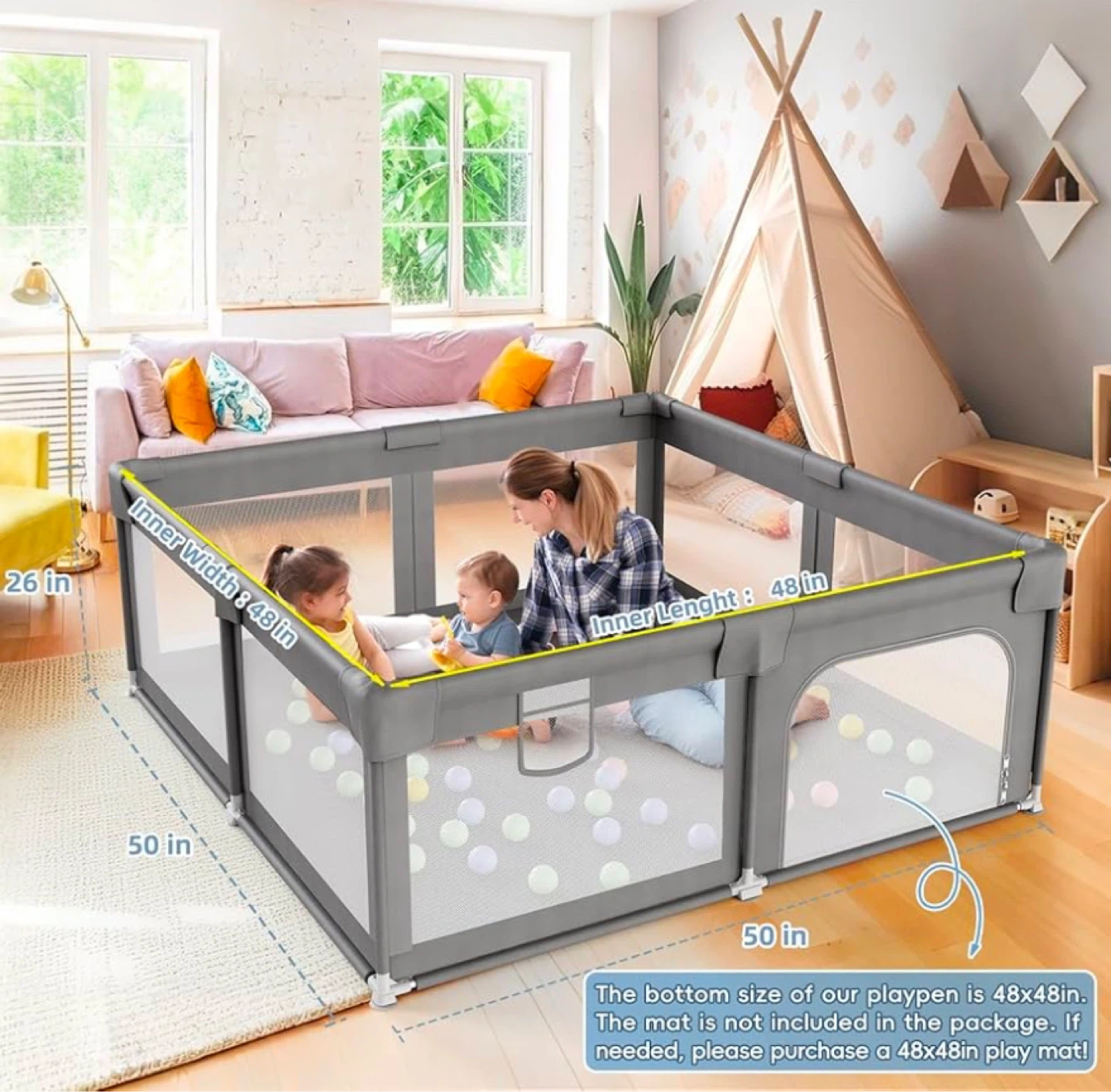 Grey Baby Playpen 50”x50” - photo 2