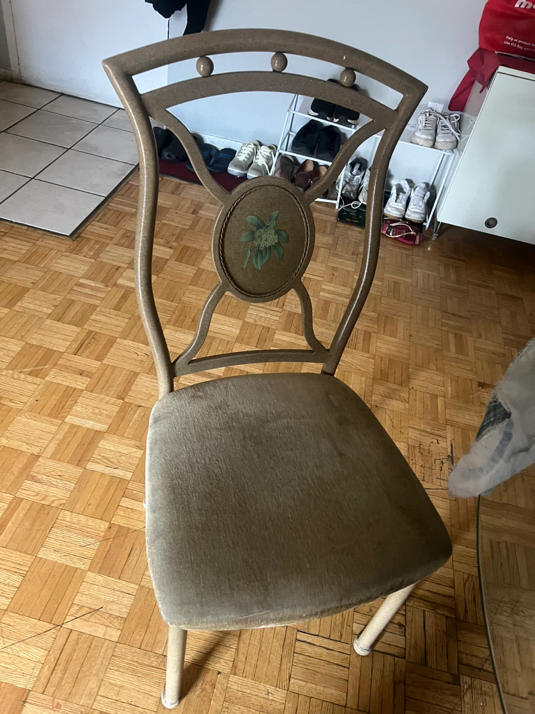 Glass Top Dining Table with Metal Base and Matching Chairs