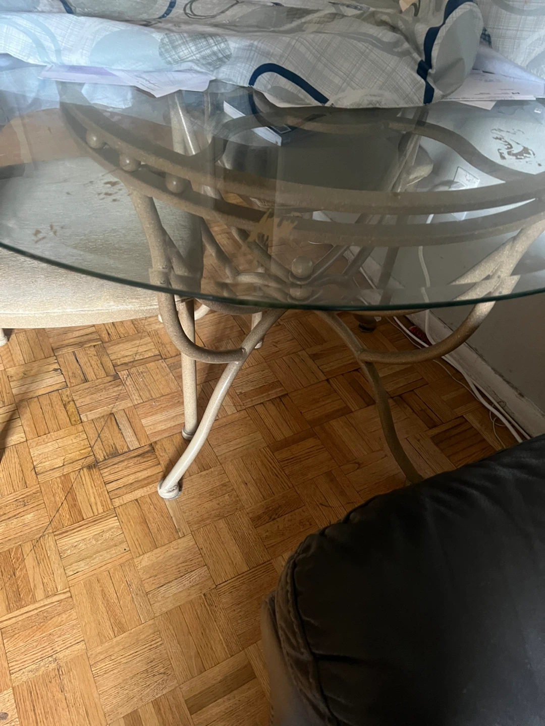 Glass Top Dining Table with Metal Base and Matching Chairs - photo 2